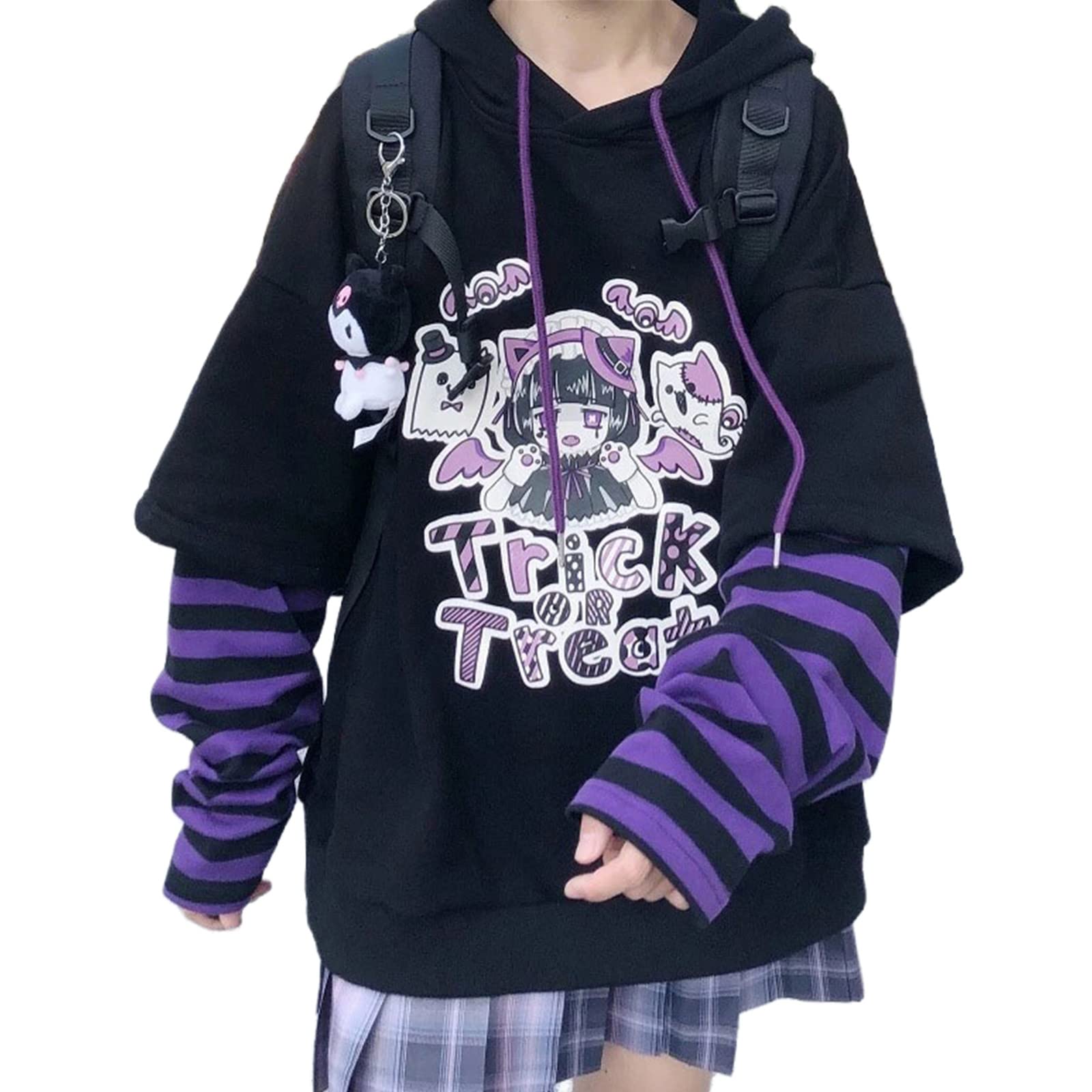 Baggy Anime Hoodies for Women - Y2K Gothic Harajuku Kawaii Aesthetic Pullover Sweatshirt | Emo Clothes for Teen Girls | Perfect for Cosplay, Streetwear & Casual Outfits