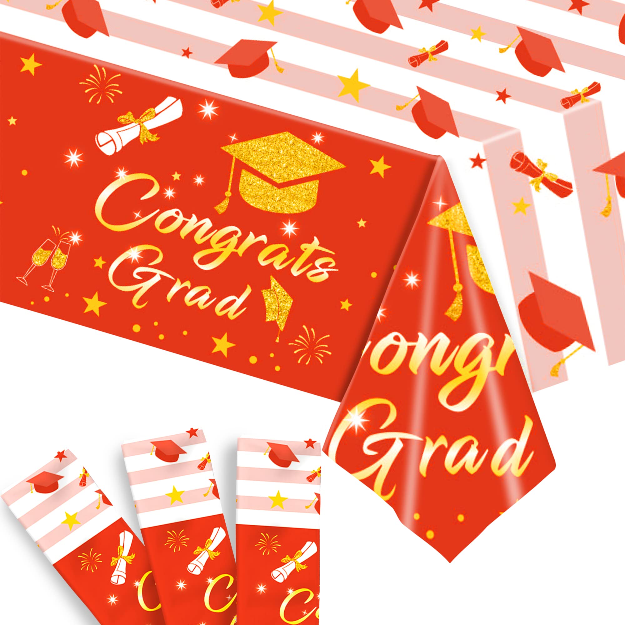 KatchOn Orange and Gold Graduation Tablecloths - Pack of 3 | 2025 Graduation Party Decorations | Class of 2025 Table Cover for Graduation Ceremony, Banquet & Photo Backdrop | Waterproof & Wrinkle-Resistant Polyester Fabric