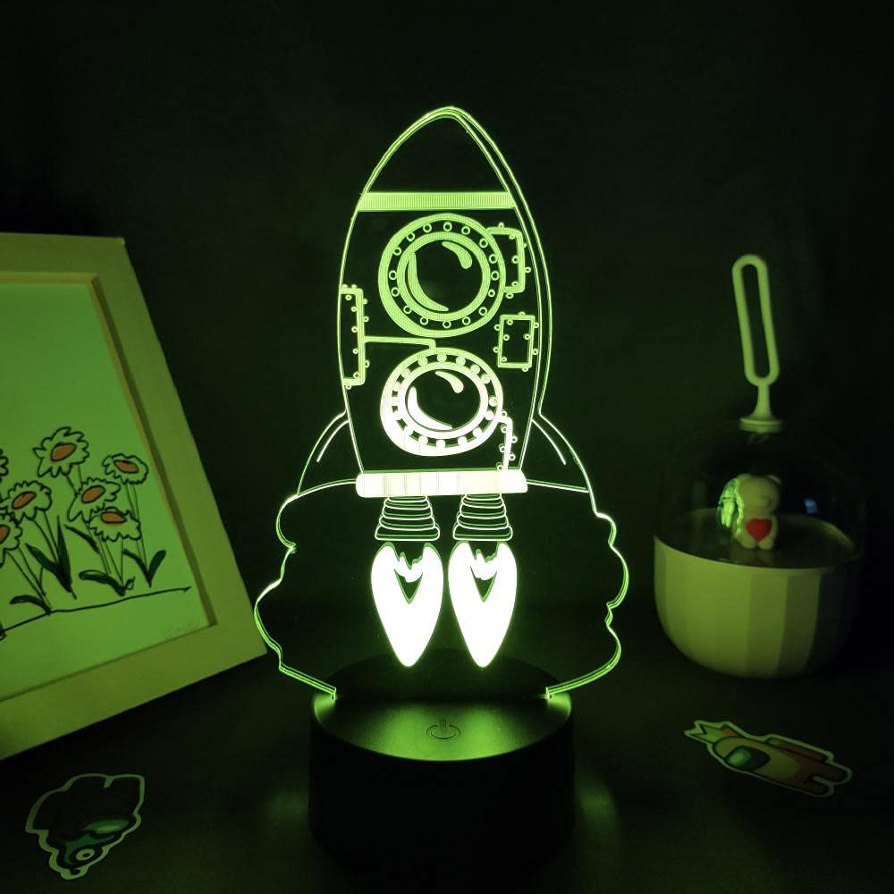 3D Illusion Rocket Spaceship LED Night Light - 7 Color Changing Touch Lamp for Kids Bedroom, Desk Decor | Perfect Gift for Boys Birthday & Christmas | Creates Magical Ambiance for Playtime & Sleep