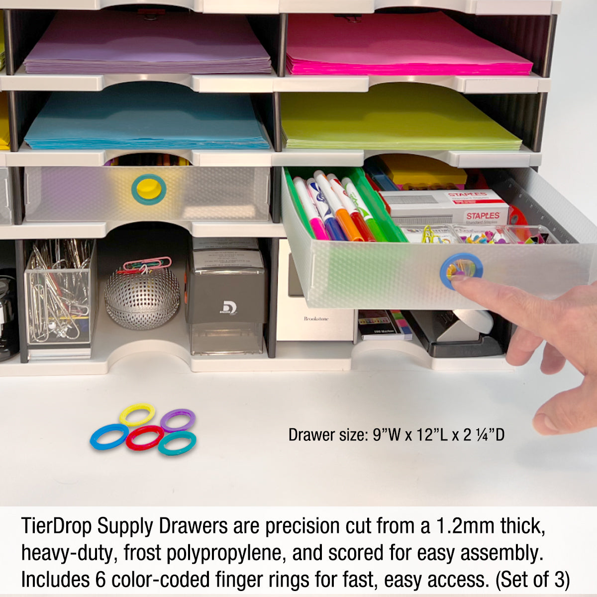 Desktop Organizer with 9 Letter Trays, Riser Storage Base & 3 Drawers - TierDrop™ Plus Document & Supply Organizer for Office, Home, or Workspace - Save Desk Space with Easy Access Storage