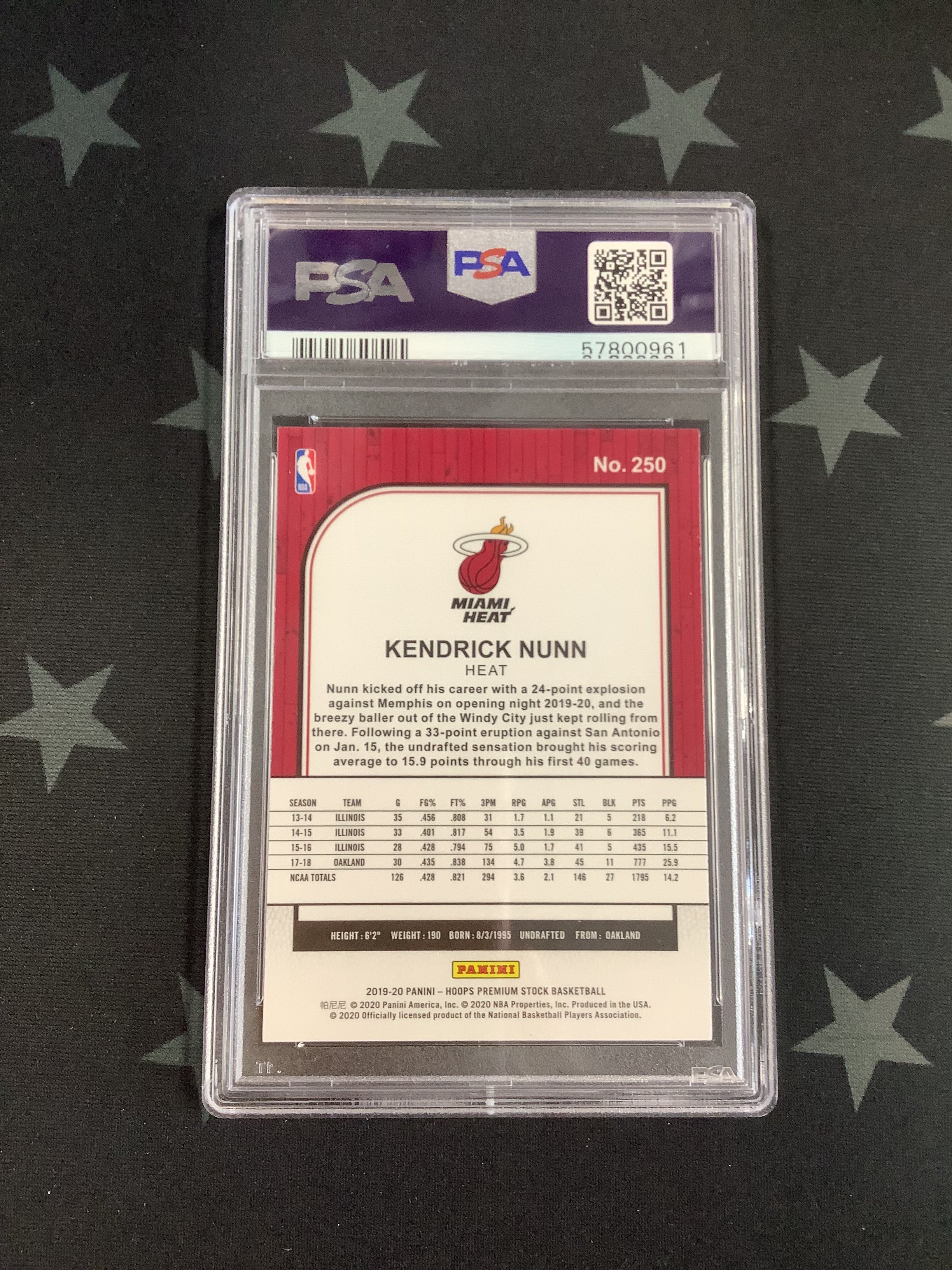 2019 Panini Hoops Premium Stock Basketball Card #250 Kendrick Nunn PSA Mint 9 - Collectible NBA Trading Card for Sports Memorabilia & Investment