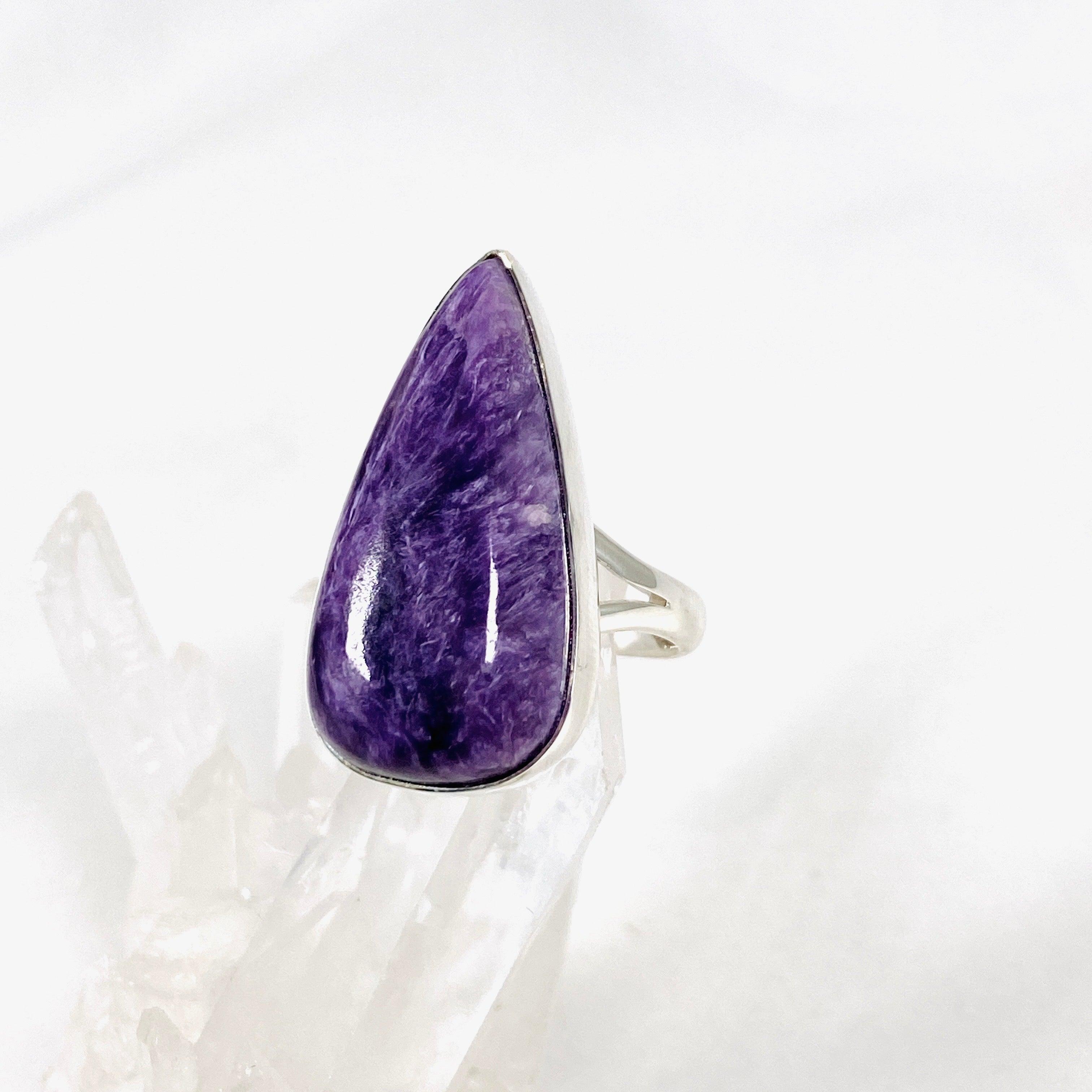 Charoite Teardrop Ring Size 9 KRGJ3052 - Elegant Purple Gemstone Jewelry for Women, Perfect for Weddings, Parties & Special Occasions