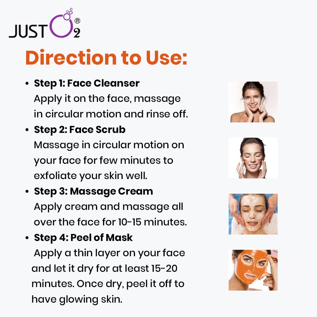 Beauty Relay London Just O2 Vitamin C Facial Kit - Anti Scar, Skin Tightening, Anti Wrinkle & Pigmentation Treatment | DIY Self Care Travel-Friendly Set with Peel-Off Rubber Mask for Glowing Skin at Home or On-The-Go