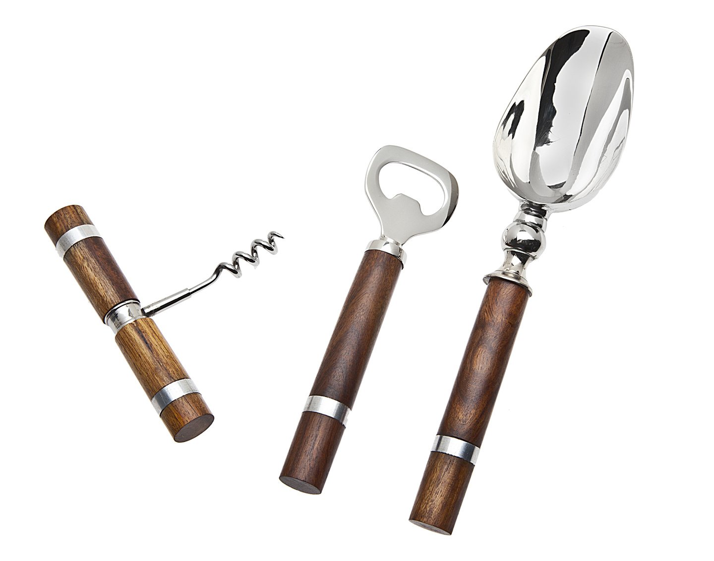 Godinger 3-Piece Bar Tool Set with Wood Handle - Cocktail Mixing Kit for Bartenders & Home Bars - Perfect for Mixing, Stirring & Serving Drinks