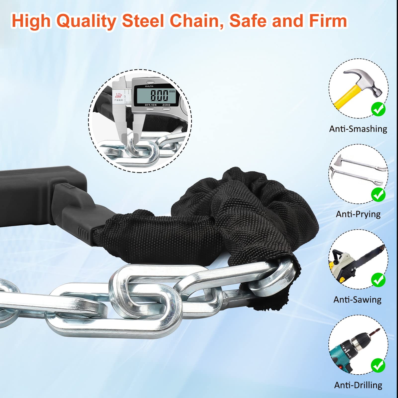 **FIROS 4FT Heavy Duty Bike Chain Lock - 8mm Thick Hardened Steel Anti-Theft Bicycle Lock with Key for Mountain, City & Electric Bikes - Secure Your Ride for Commuting, Parking & Outdoor Adventures**