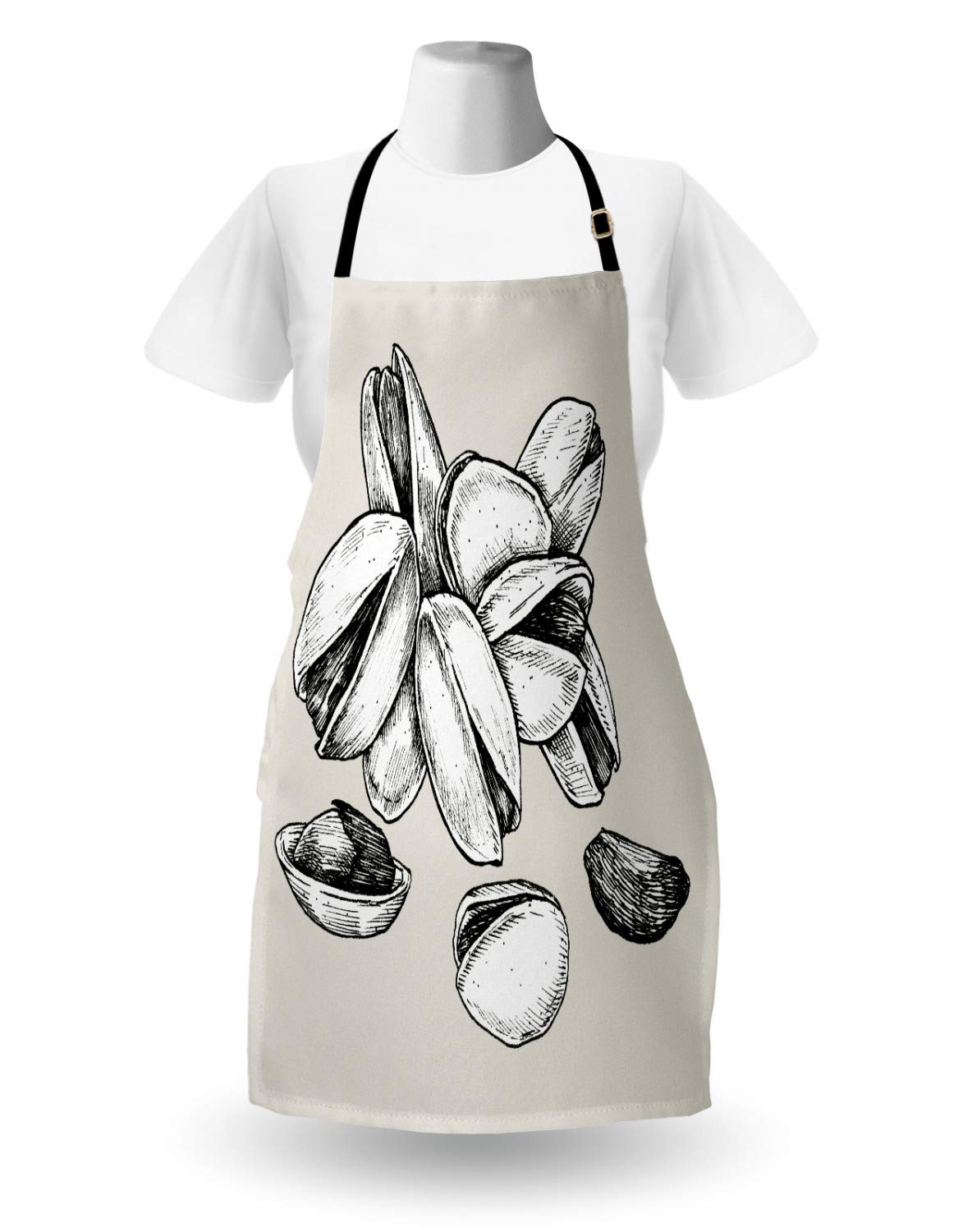 Ambesonne Charcoal Grey Apron - Abstract Pistachio Pattern for Cooking & Gardening