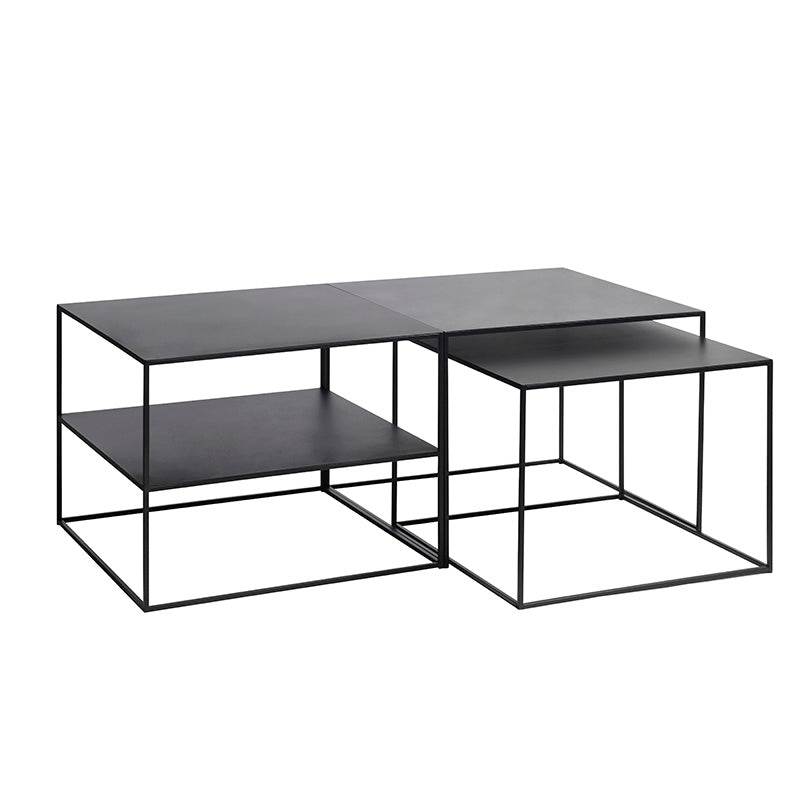 PEBBLE Nest of 2 Coffee Tables - 65x60cm Modern Side Tables Set in Black - Perfect for Living Room, Bedroom or Office Decor