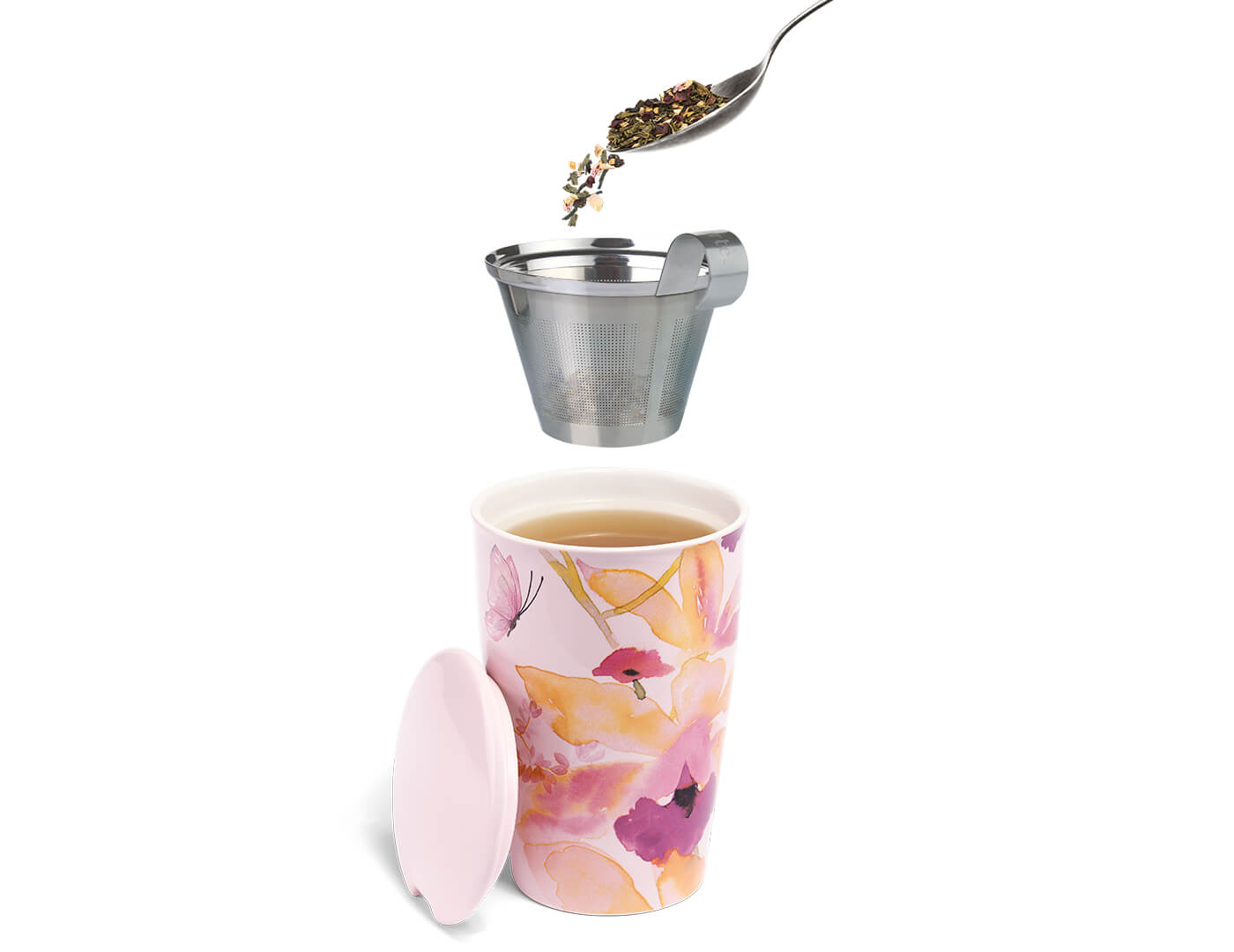 Premium KATI® Mariposa Steeping Cup with Infuser - Perfect for Loose Leaf Tea, Herbal Tea & Coffee - Ideal for Home, Office & Travel Use