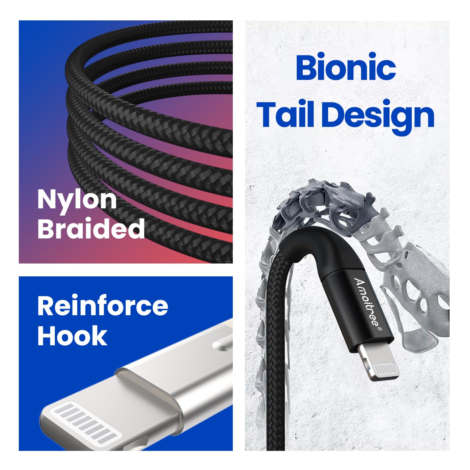 Apple MFi Certified Lightning Cable 4Ft 2-Pack - 3A Fast Charging USB A to Lightning Woven Braided Cable for iPhone 14/13/12/11/XS/XR/8/7/6/5 Series - Durable & Tangle-Free - Perfect for Home, Office, Car Play & Travel Use - Black