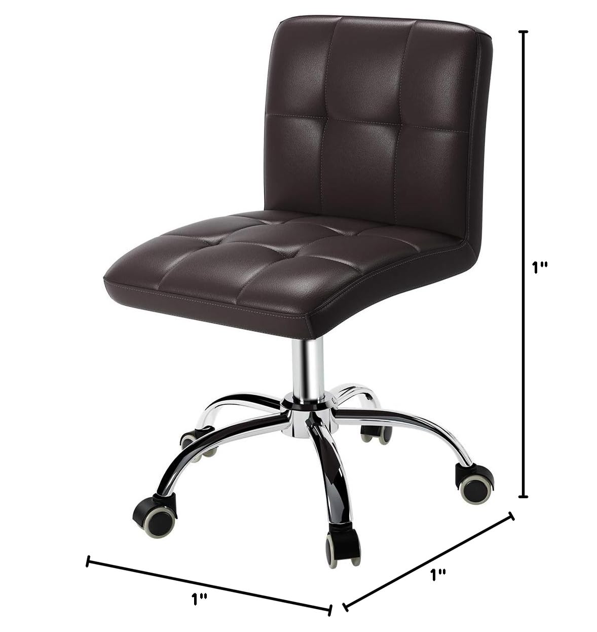 360° Swivel Office Desk Chair - PU Leather Adjustable Rolling Task Chair with Backrest, Armless Design for Barber Shop, Home Office, Computer Work, Gaming & Study (Brown) - Ergonomic Support for Long Hours Sitting