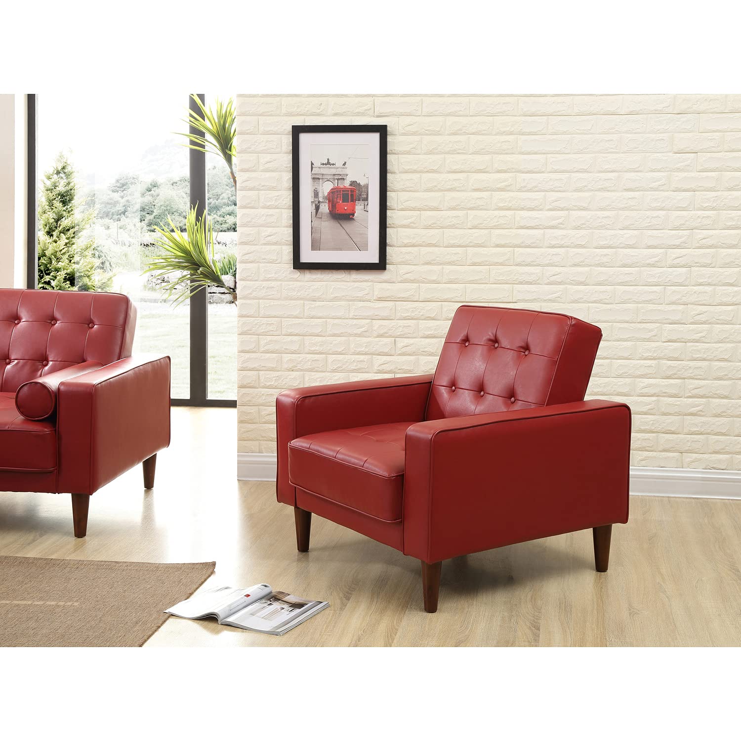 Glory Furniture Andrews G849A-C Convertible Chair Bed in Red - Perfect for Guest Rooms, Small Apartments & Home Offices