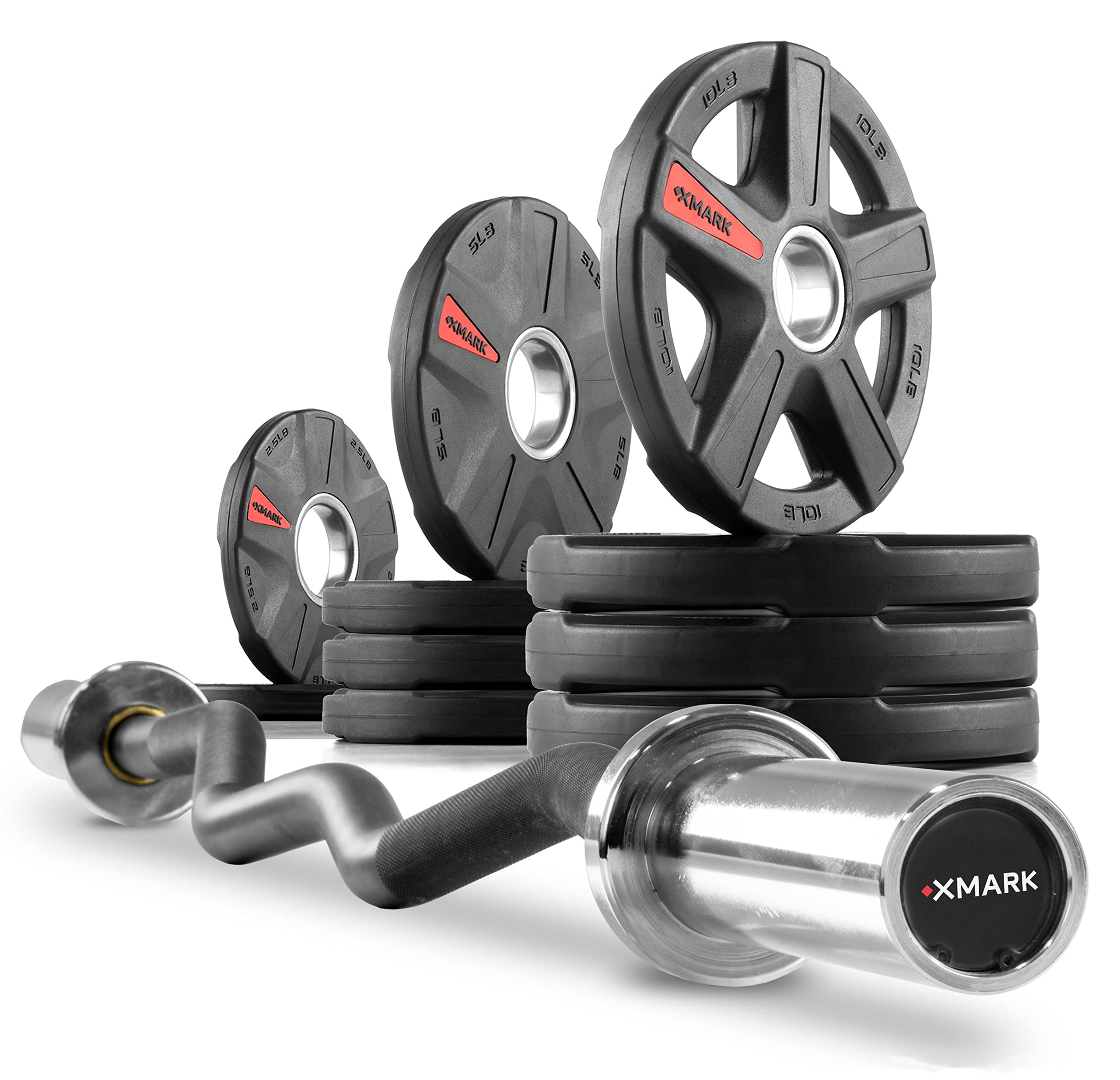 XMark EZ Curl Bar & Olympic Weight Set with Plates - Premium Home Gym Equipment for Strength Training & Muscle Building