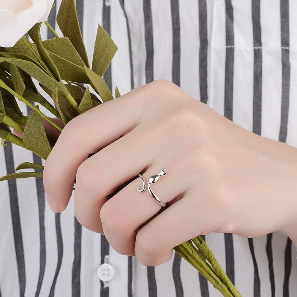 NewZenro Sterling Silver Cat Open Toe Ring - Adjustable Promise Band Jewelry for Women, Teen Girls, Pet Lovers | Perfect Birthday Gift, Engagement Ring, Fashion Statement for Cat Owners & Animal Lovers