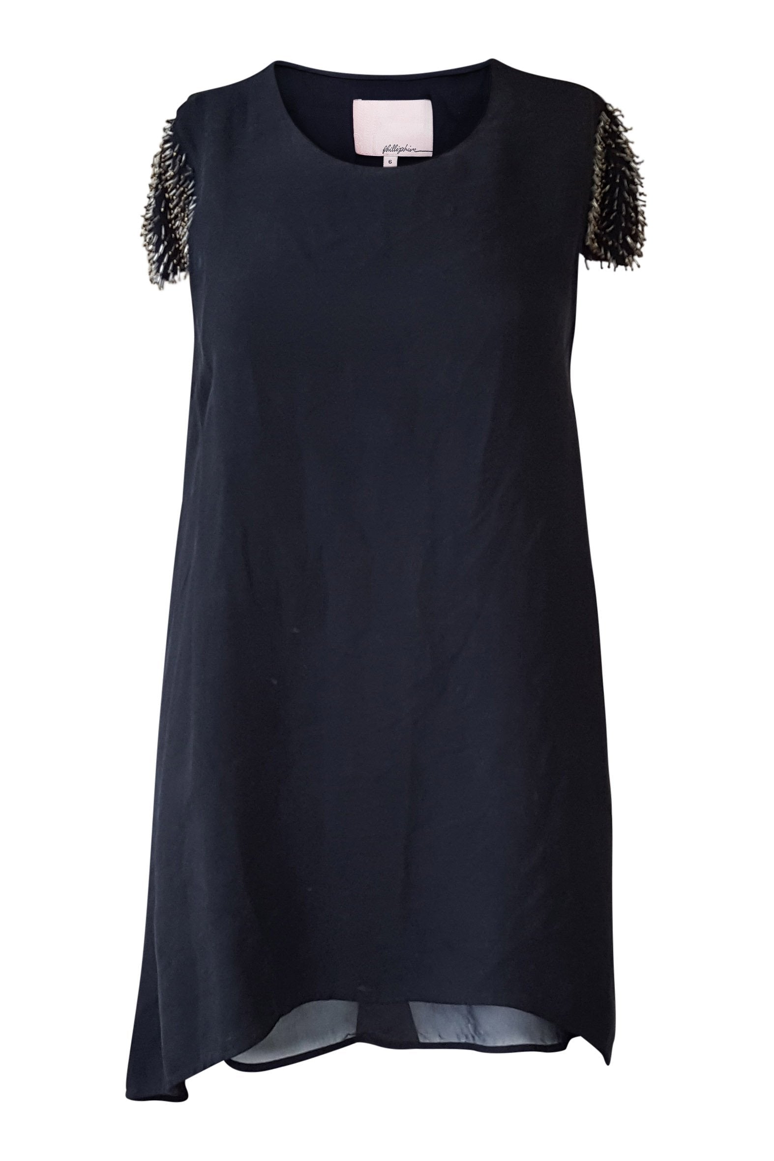 3.1 Phillip Lim Black Short Sleeve Asymmetric Hem Dress - Women's UK Size 8 | Elegant Asymmetrical Cocktail Dress for Parties, Weddings & Evening Events