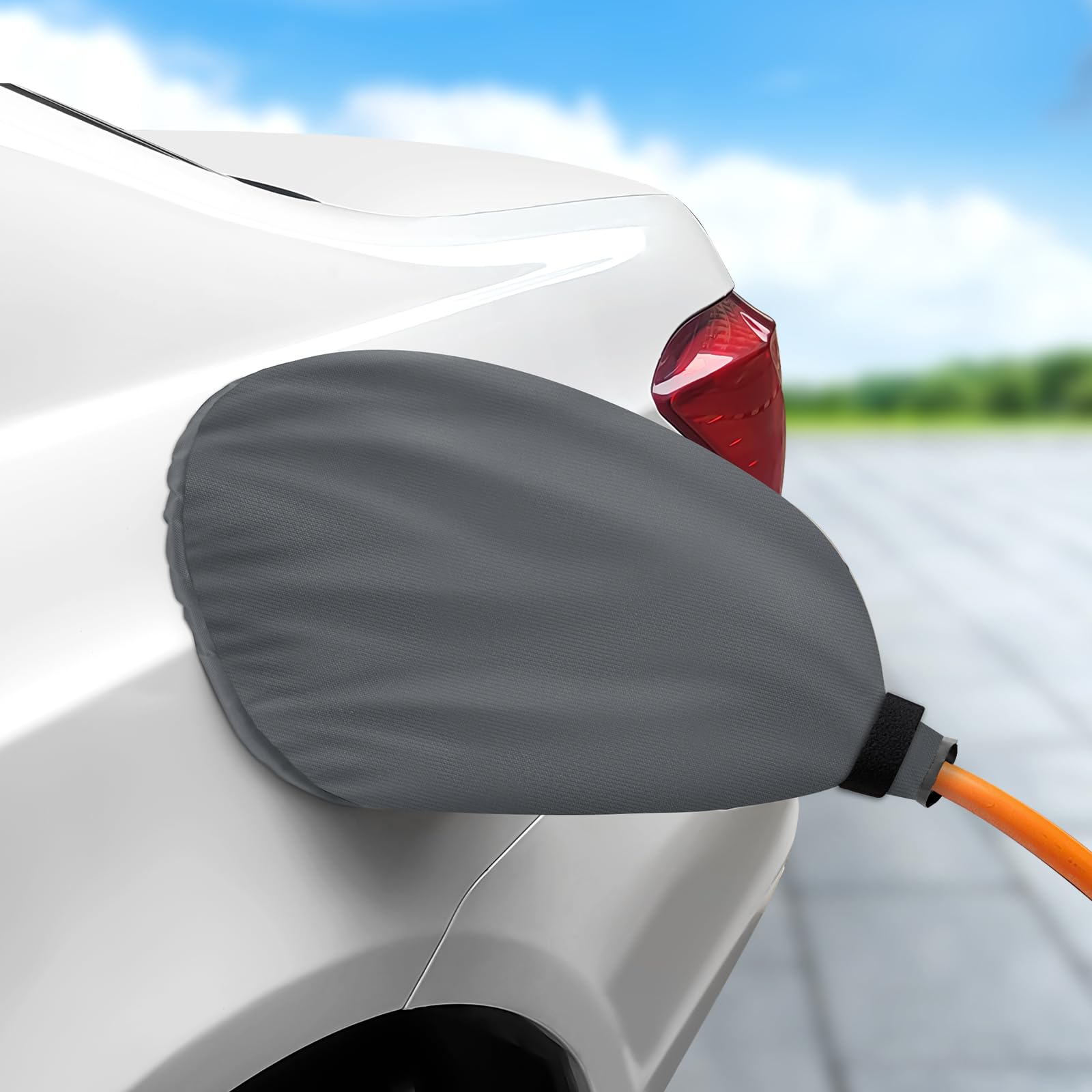Magnetic EV Charger Port Cover - Waterproof Snow & Sun Protection for Electric Vehicles - Universal Fit for Tesla, Nissan Leaf, Chevy Bolt - Grey Charging Port Cover for Outdoor Use & All Weather Conditions