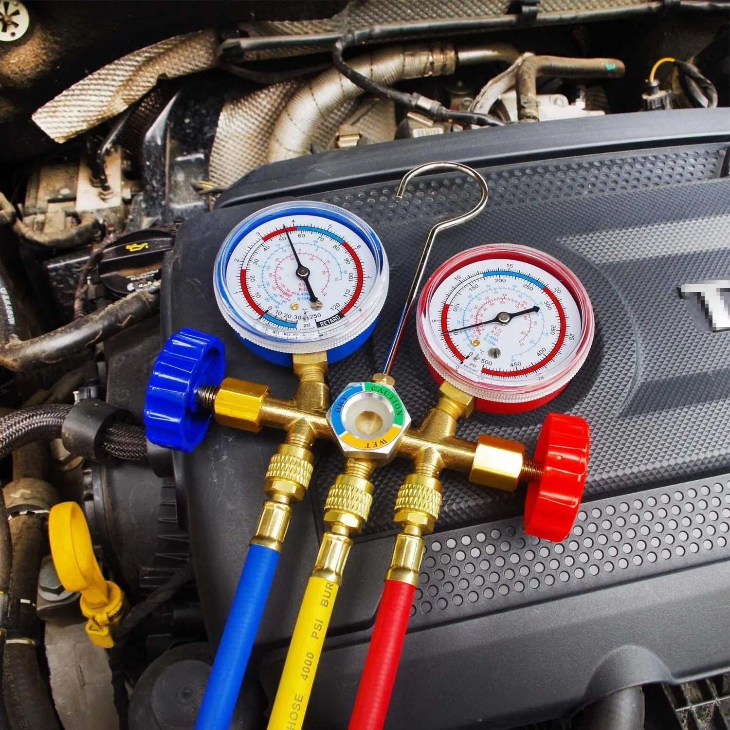 Professional HVAC Manifold Gauge Set for R12 R22 R404A R134A Refrigerants - AC Refrigeration Diagnostic Tool Kit with 1/4