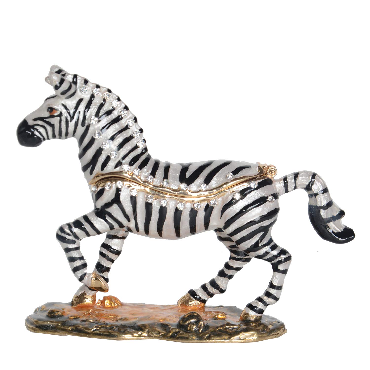 Hand-Painted Zebra Trinket Box with Hinged Lid - Jewelry Storage Organizer for Rings & Earrings - Decorative Animal Figurine Collectible Gift for Women - Perfect for Dresser, Vanity & Home Décor