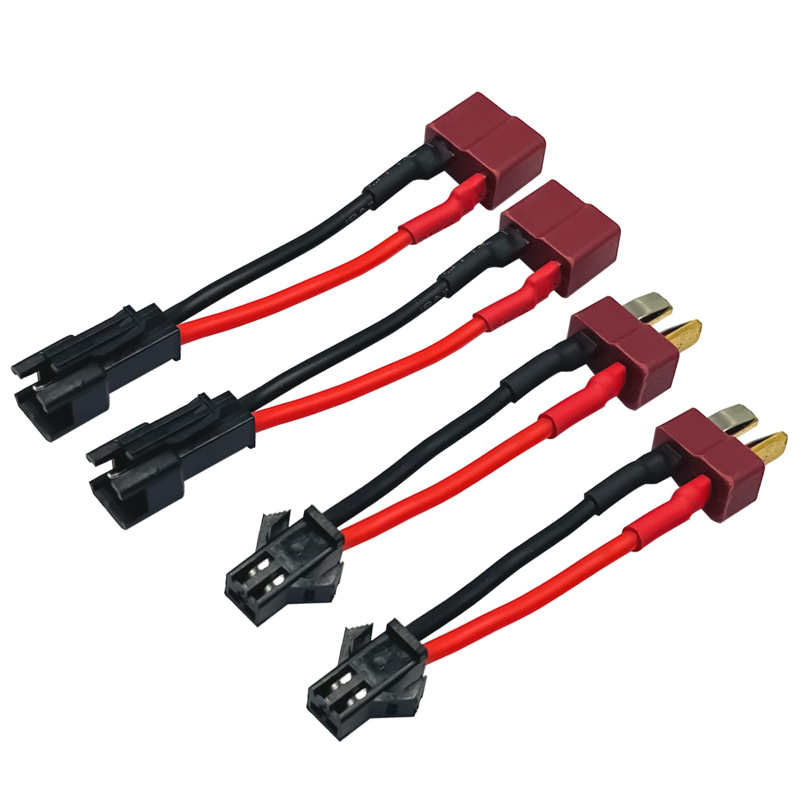 2 Pairs SM-2P to T Plug Adapter Connector - Male & Female with 18AWG 5CM Silicone Wire - Compatible with RC Cars, Drones, Boats - For Lipo & Li-ion Battery Connections - Perfect for DIY Electronics & Power Supply Projects