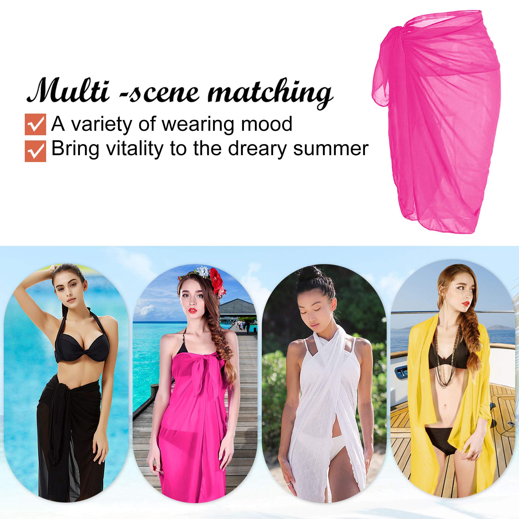 Women's Beach Sarong Wrap - Long Flowy Chiffon Bikini Cover Up, Sexy Swim Skirt for Summer Vacation | Perfect for Poolside, Beach Getaways & Tropical Holidays