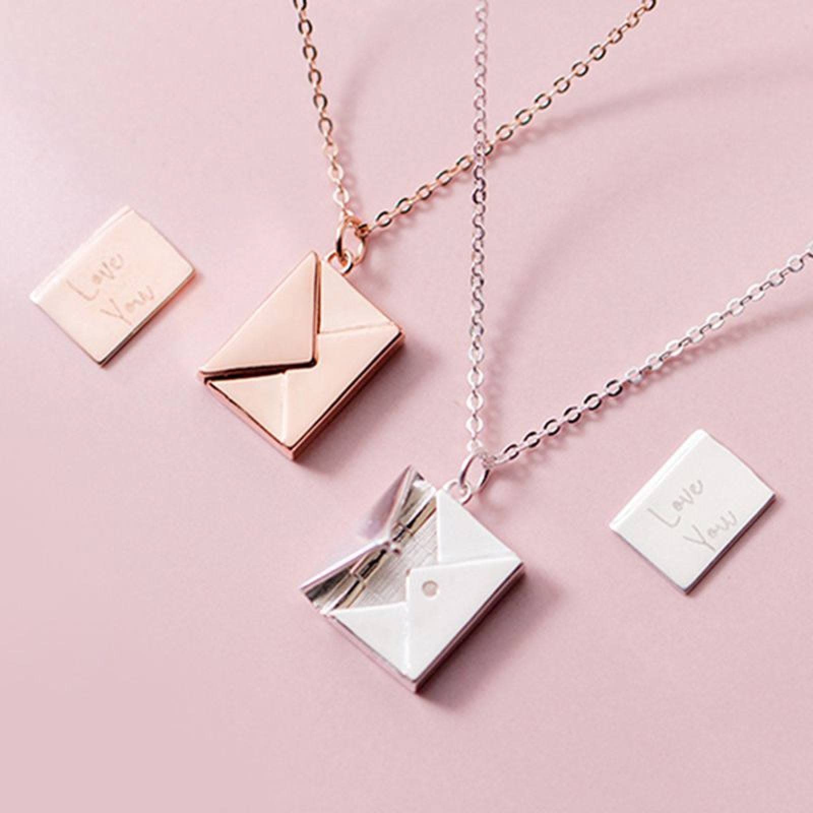 Elegant 925 Sterling Silver Women's Pendant Necklace - Love Letter Envelope Charm Jewelry for Girlfriend | Perfect Gift for Anniversary, Valentine's Day & Special Occasions | Dainty Everyday Wear for Women