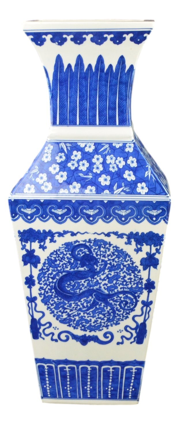 18 Inch Blue and White Porcelain Dragon Vase - Qing Dynasty Style Handcrafted Ceramic Jar from Jingdezhen China - Home Decor, Wedding Gift & Asian Antique Collection