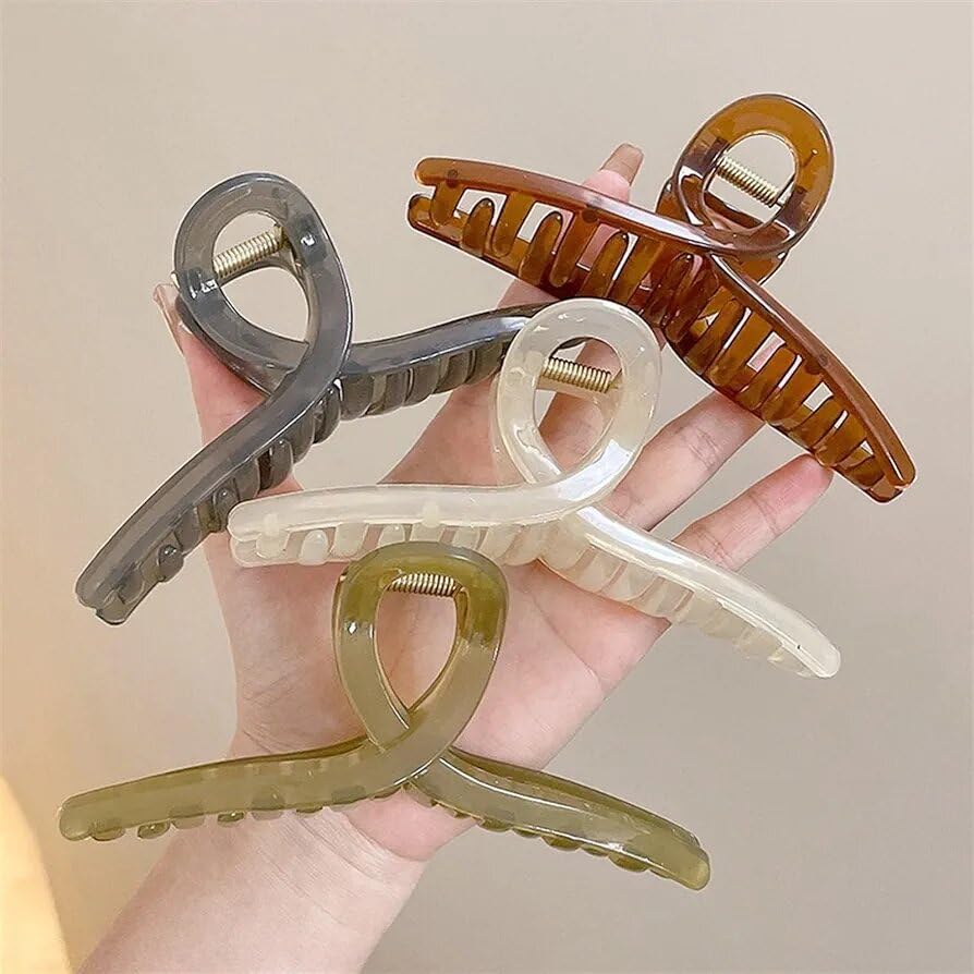 4 Pack Large Hair Claw Clips for Women - 4.3 Inch Strong Hold Jaw Clips for Thin, Thick & Curly Hair - Matte Banana Hair Clips in Jelly Colors - Perfect for Work, Gym, Travel & Everyday Hairstyles