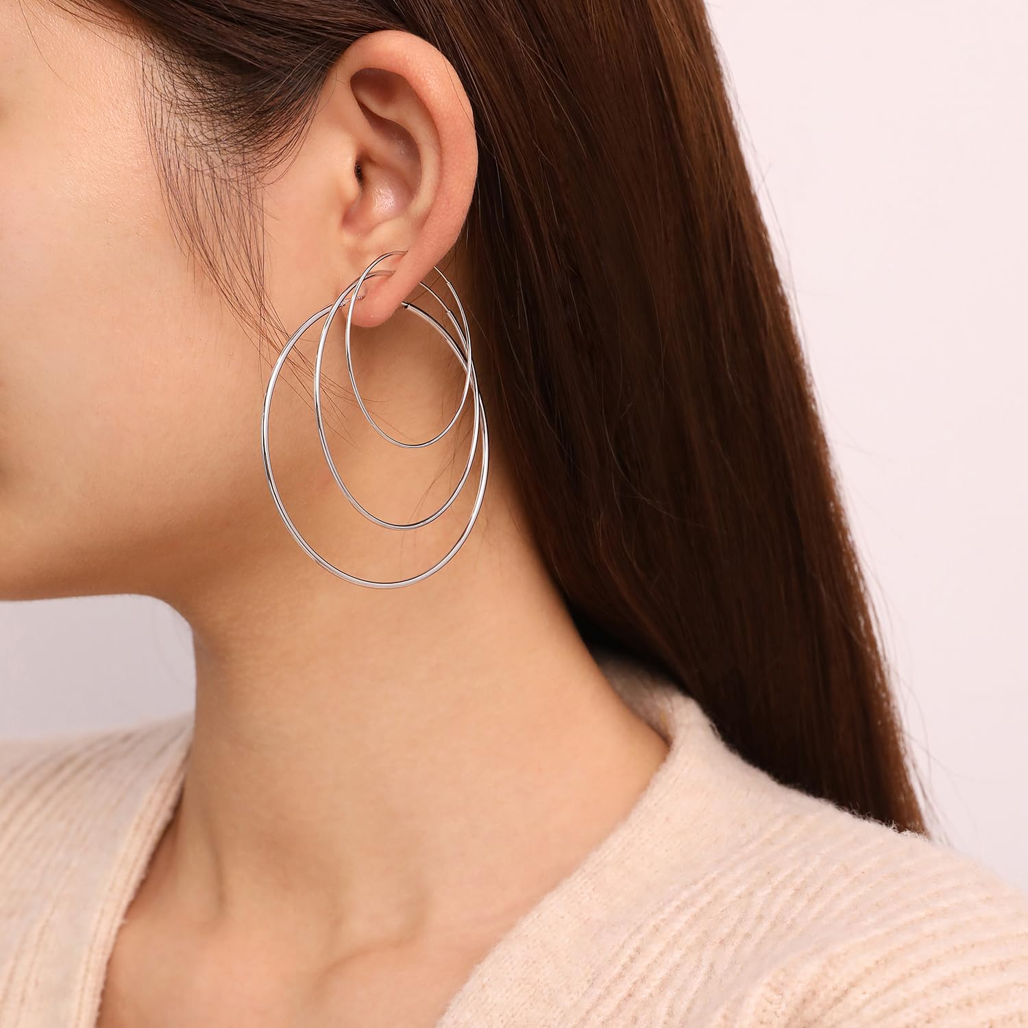 Meissa 925 Sterling Silver Thin Hoop Earrings for Women & Girls - Rose Gold Plated Large Loop Earrings, Lightweight Big Circle Earrings (60mm) - Perfect for Everyday Wear, Parties & Gifts