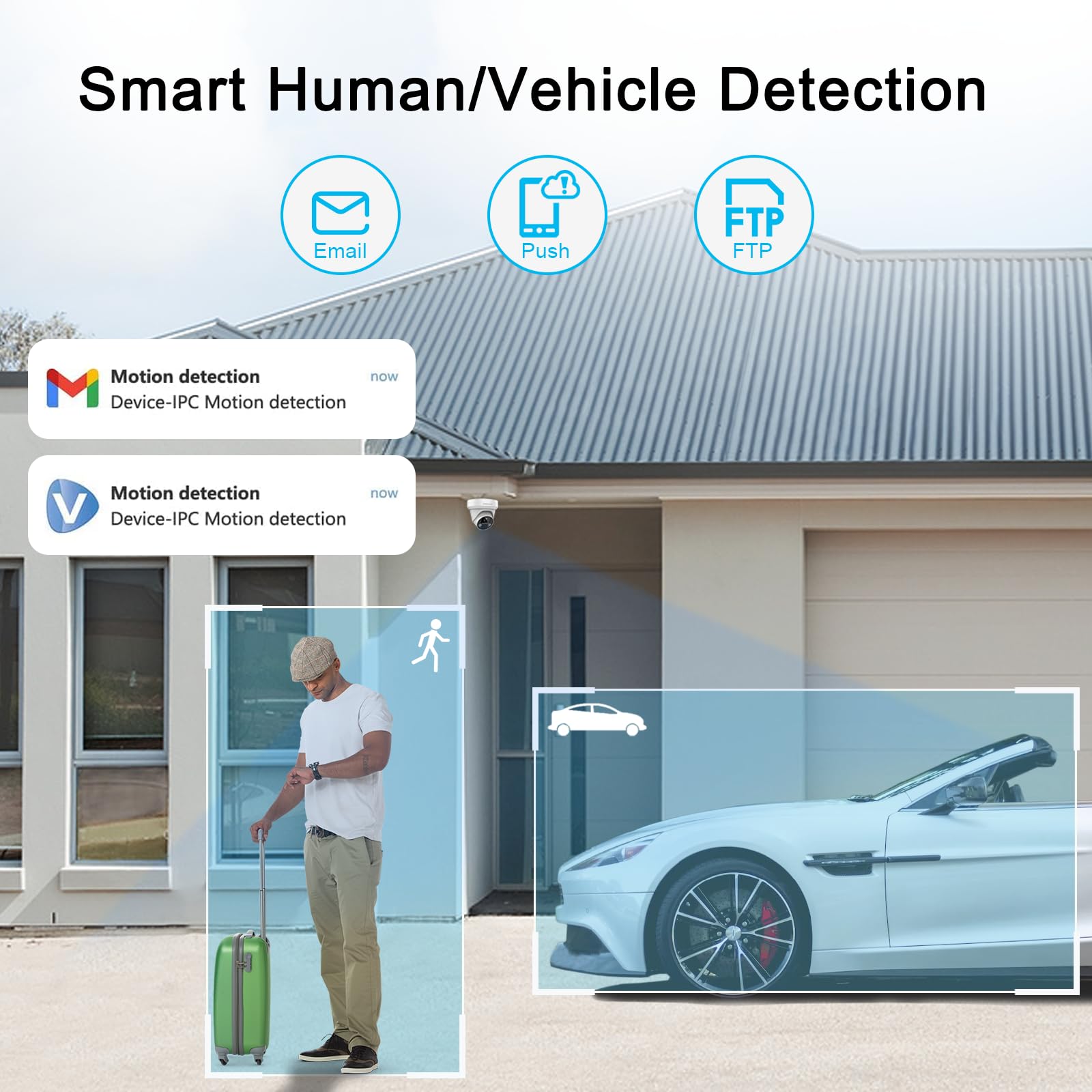 8MP PoE IP Security Camera, 4K Outdoor Turret Surveillance Camera with 2.8mm Lens - Compatible with Hikvision, Two-Way Audio, Human/Vehicle Detection, EXIR 2.0 Night Vision up to 98ft, IP67 Waterproof, MicroSD Slot (Supports 512GB) - Ideal for Home Security, Business Monitoring, and Property Protection