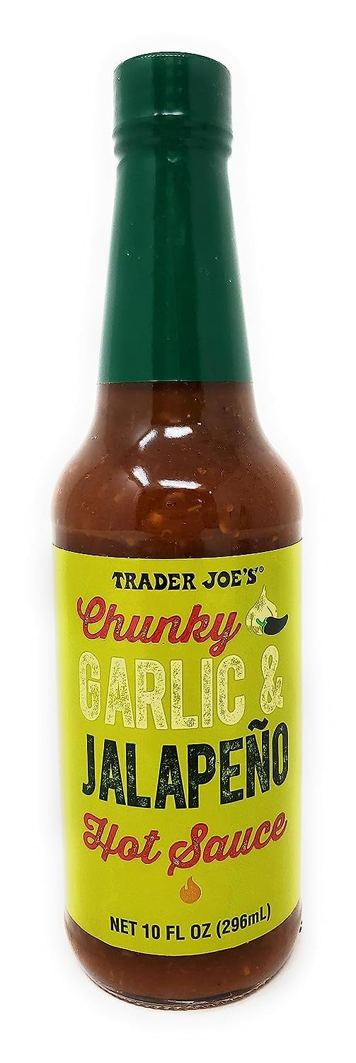 Trader Joe's Chunky Garlic & Jalapeno Hot Sauce - Spicy Mexican Style Pepper Sauce (1 Bottle) - Perfect for Tacos, Wings & Bloody Marys