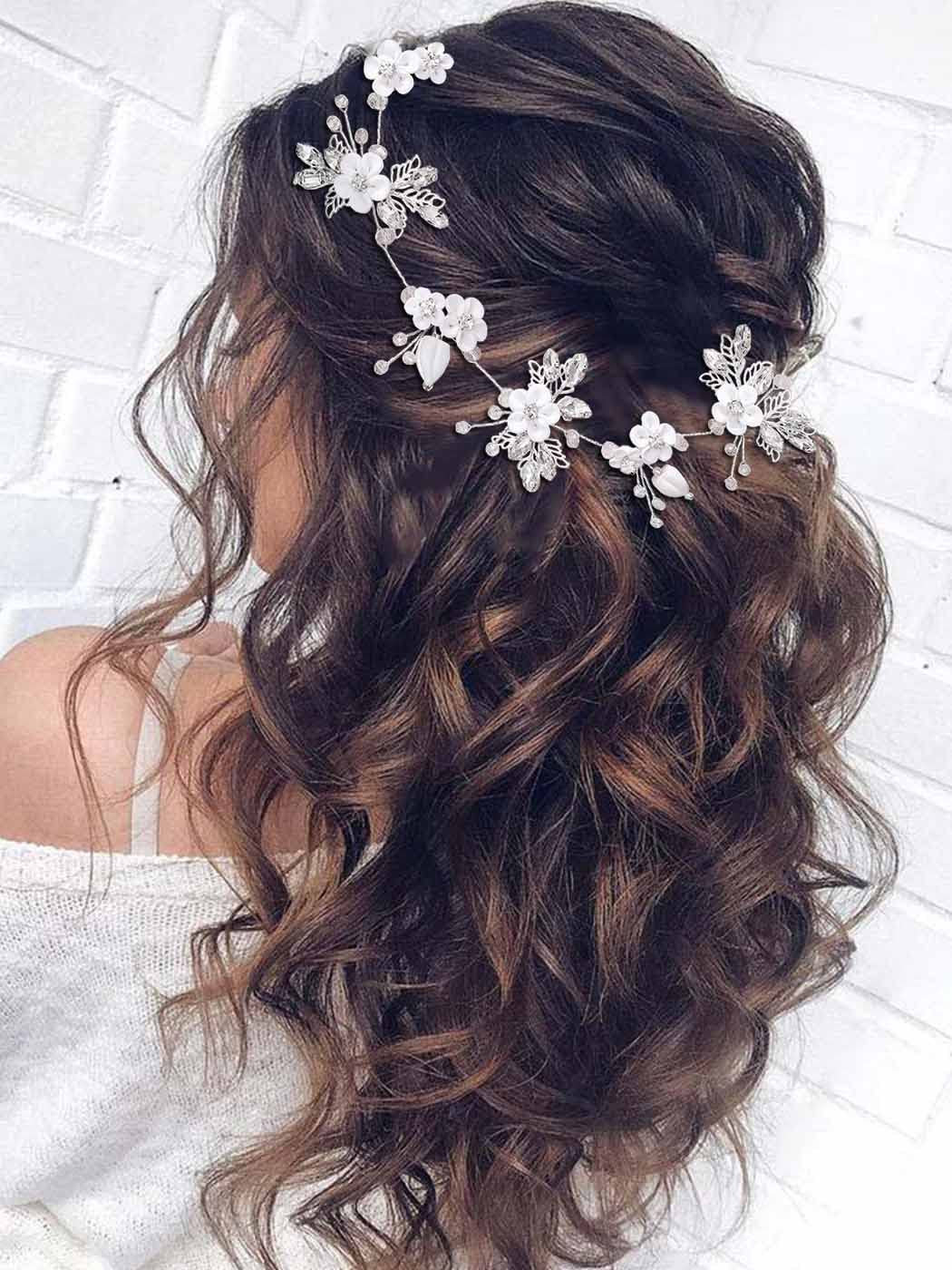 Silver Wedding Hair Vine with Crystal Rhinestones – Elegant Bridal Headpiece for Women & Girls