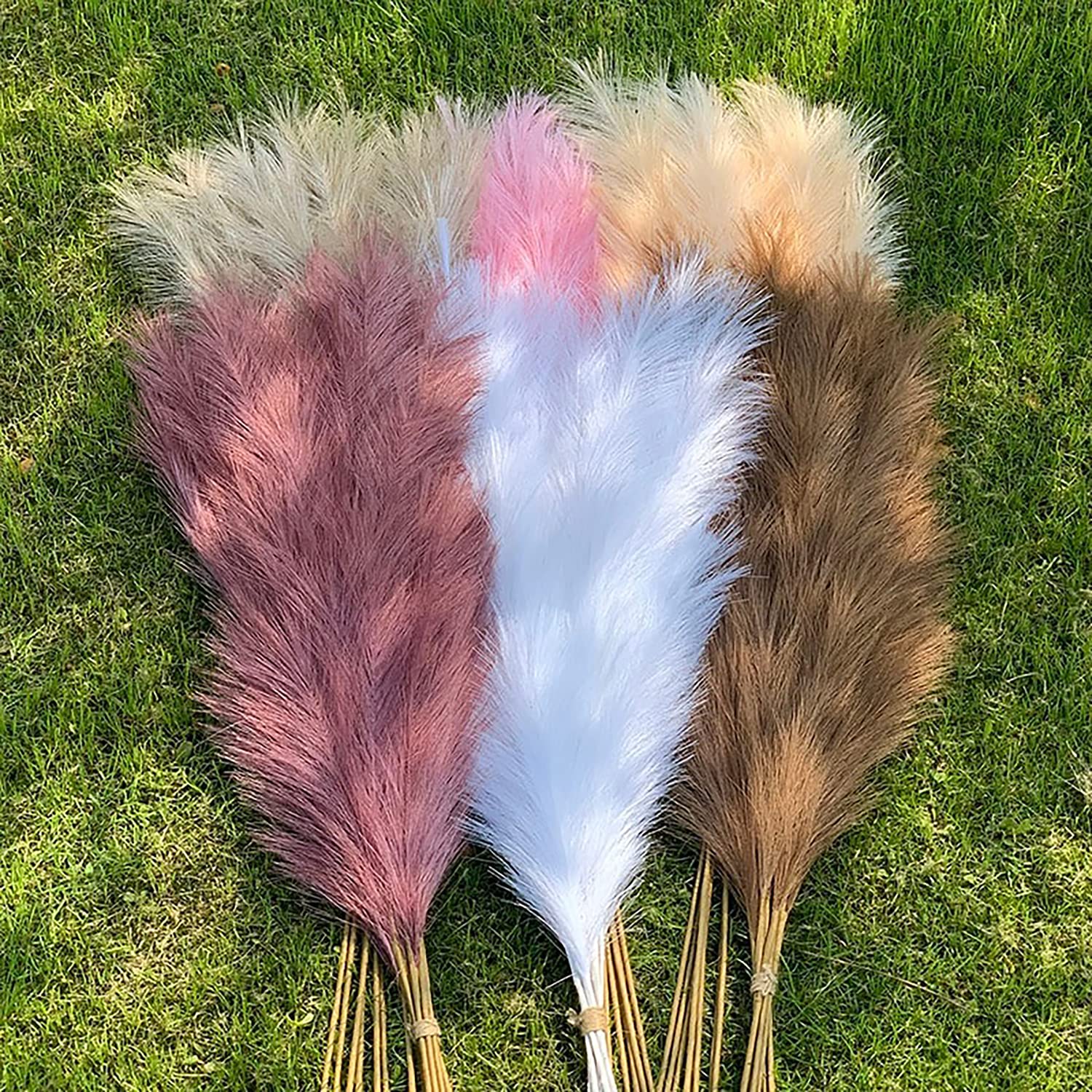 48 Inches (4 FT) Artificial Pampas Grass - 5 Large Stems with Bunny Tails, Tall Faux Dried Flowers for Floor Vase, Boho Wedding & Home Decor - Perfect for Living Room, Bedroom, or Wedding Centerpieces (Pink Reed)