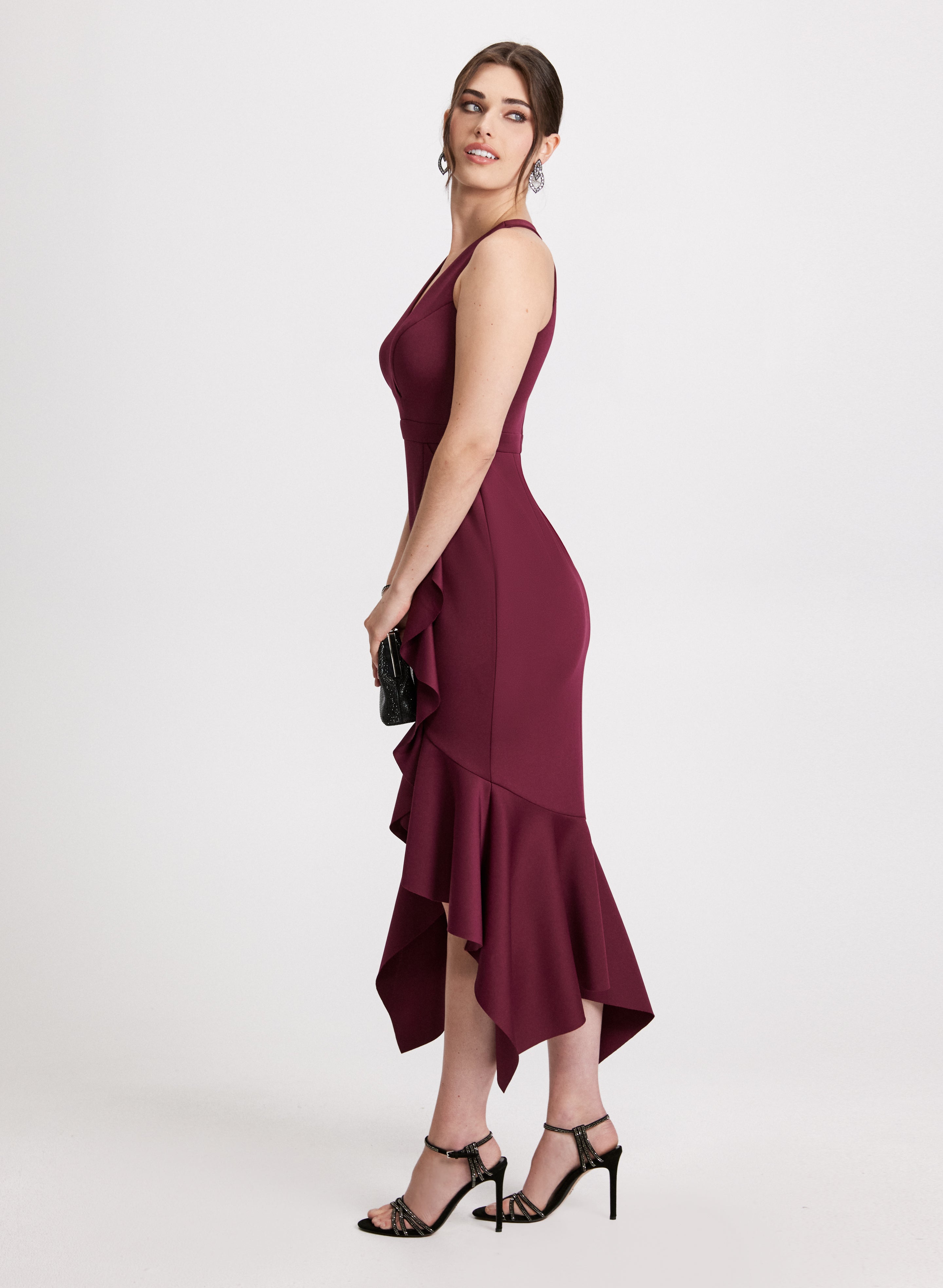 Elegant Asymmetric Ruffle Evening Dress for Women - Perfect for Prom, Wedding & Cocktail Party