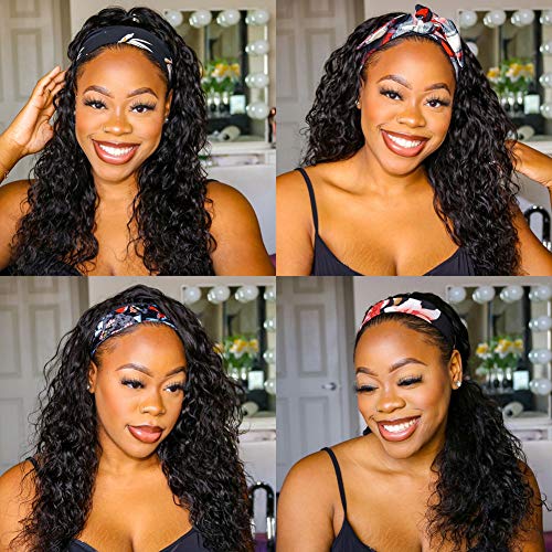 Brazilian Human Hair Headband Wig 22 Inch Water Wave - 150% Density Glueless Machine Made for Black Women | Easy Wear, Natural Look for Everyday, Parties & Special Occasions