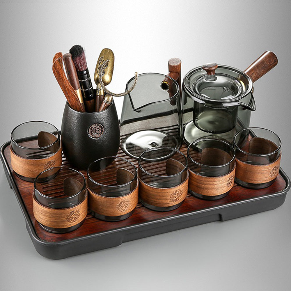 Premium Glass Tea Set with Wooden Handle - Elegant & Durable for Hot & Iced Tea - Perfect for Home, Office & Gift Giving