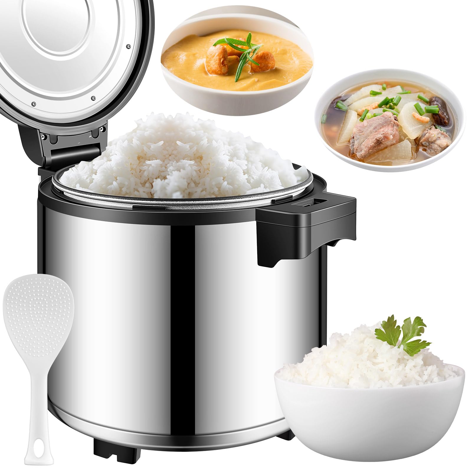 100 Cup Commercial Electric Rice Warmer - Stainless Steel Food Warmer with Spoon & Warm Function - Heavy Duty 100W Rice Cooker for Restaurants, Catering, Buffets & Party Events - Perfect for Banquets, Cafeterias & Large Gatherings