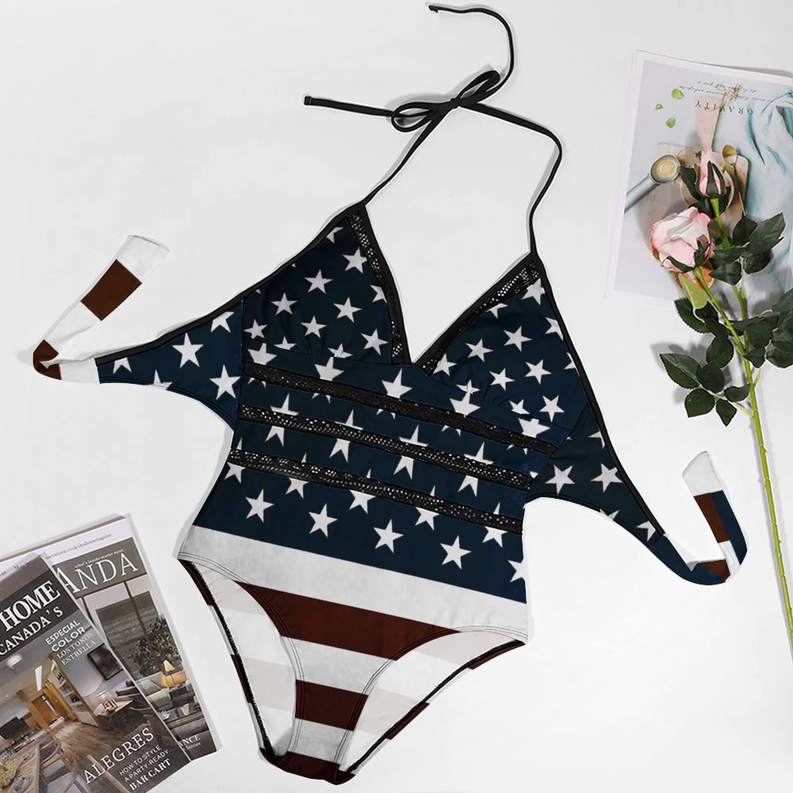 TAIZIYEAH Women's American Flag One Piece Swimwear for Beach & Pool