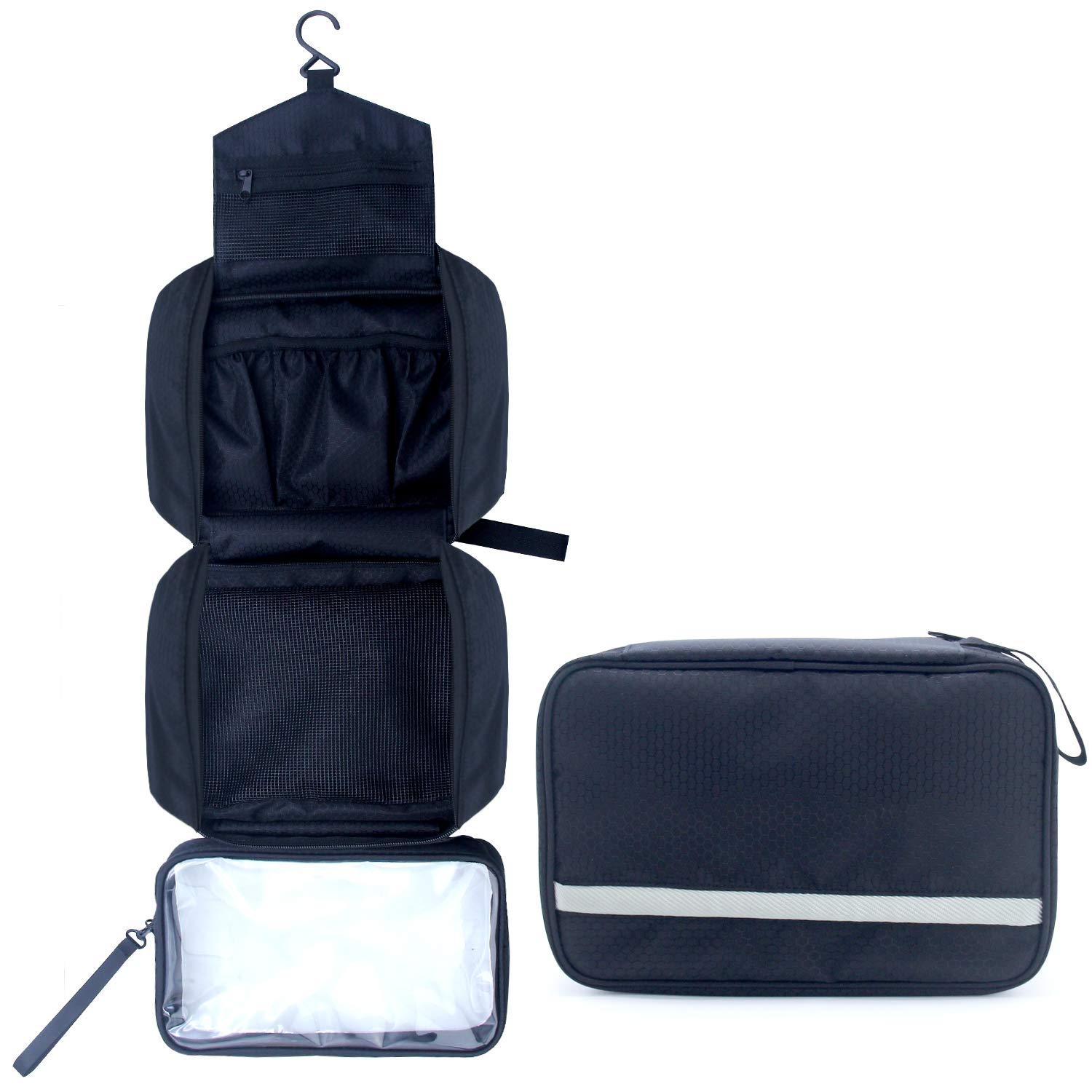 Relavel Waterproof Hanging Travel Toiletry Bag - Compact Cosmetic & Makeup Organizer for Men & Women - Perfect for Business Trips, Shaving Kits & Vacation Essentials (Black)