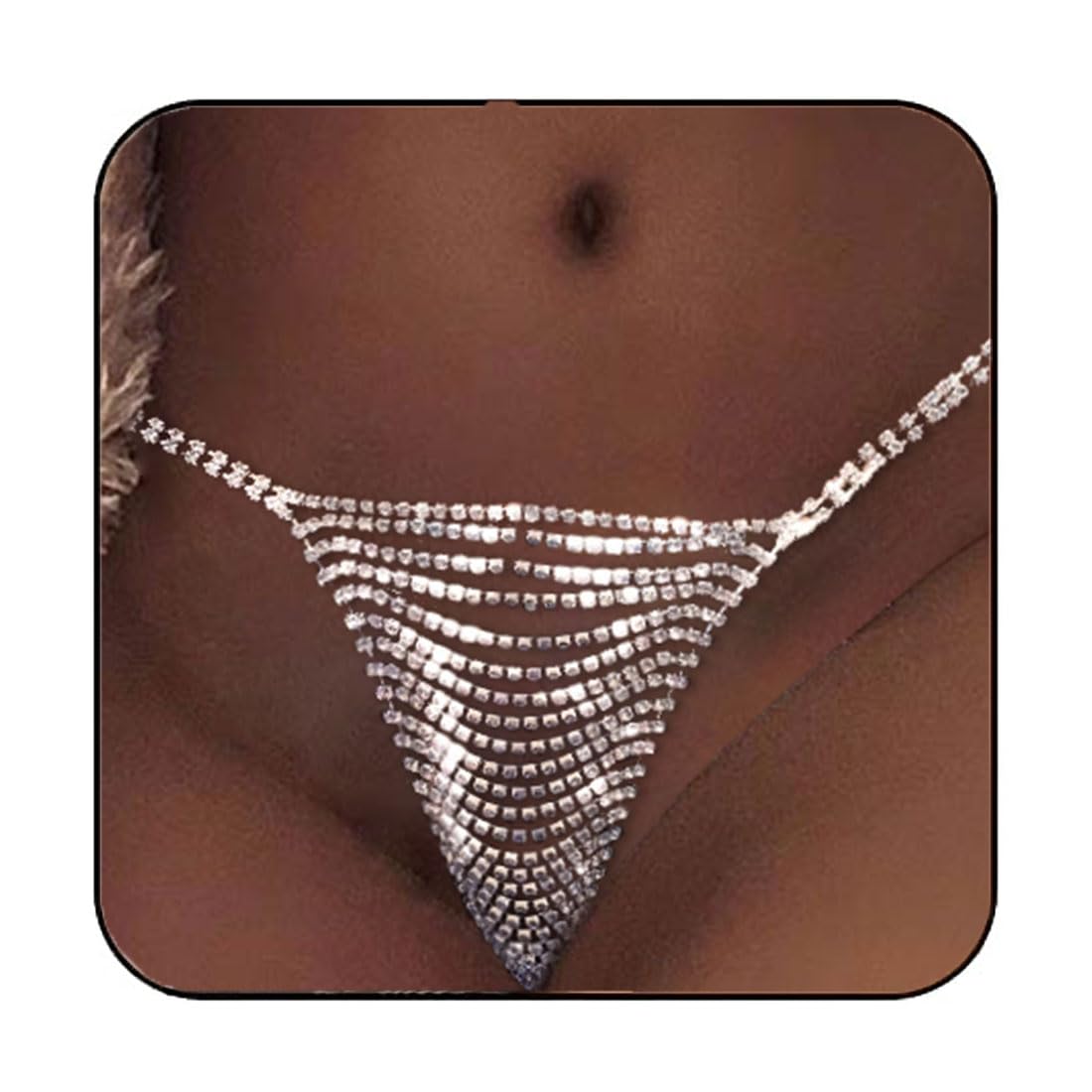 Silver Crystal Rhinestone Belly Chain for Women - Elegant Body Jewelry for Bikini, Beach, Nightclub & Festival Outfits | Sexy Underwear & Thong Accessory for Parties & Special Occasions