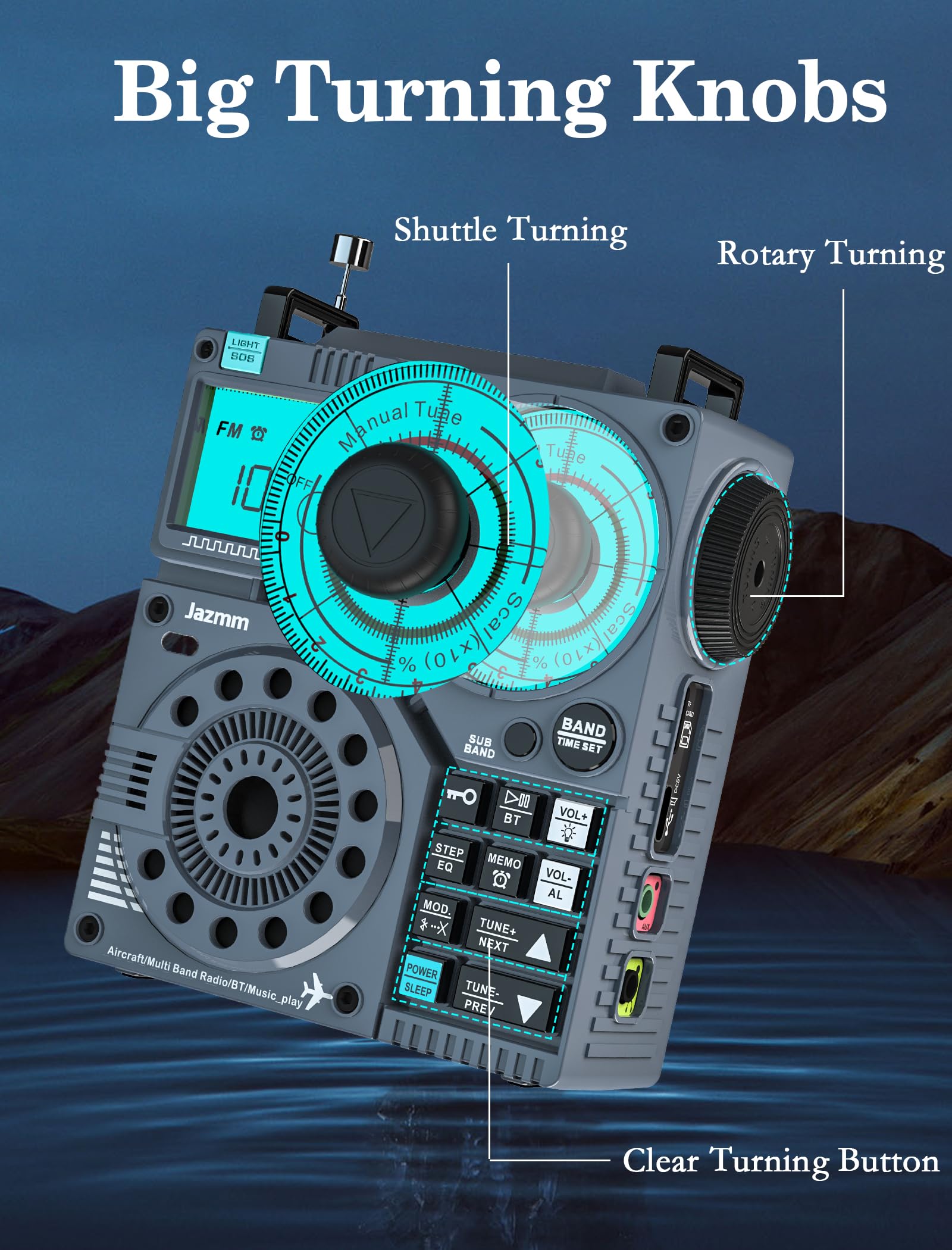 Portable Shortwave Radio with 5W Bass Sound - AIR/AM/FM/VHF/SW/WB Worldband Receiver, Bluetooth & APP Control, 2000mAh Rechargeable Battery, 9.85ft Wire Antenna, Flashlight & Recording - Perfect for Emergency, Camping, Travel & Outdoor Adventures