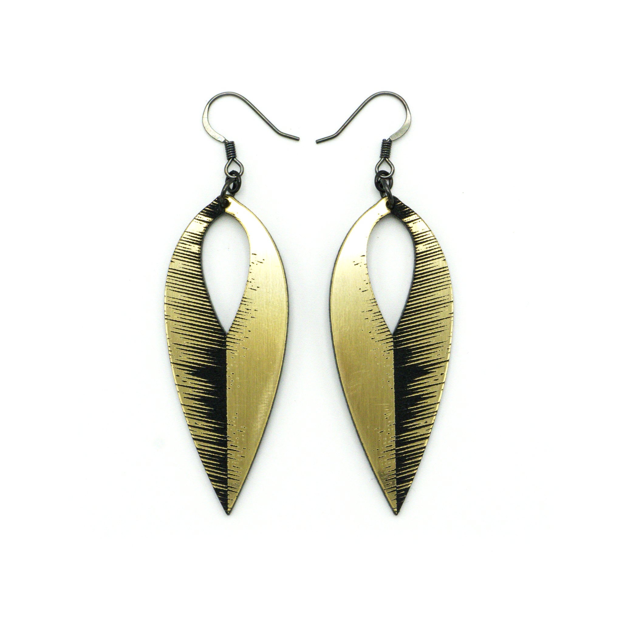 Nativas [08] Acrylic Earrings - Brushed Gold & Black | Lightweight Fashion Jewelry for Women, Perfect for Parties, Weddings & Everyday Wear