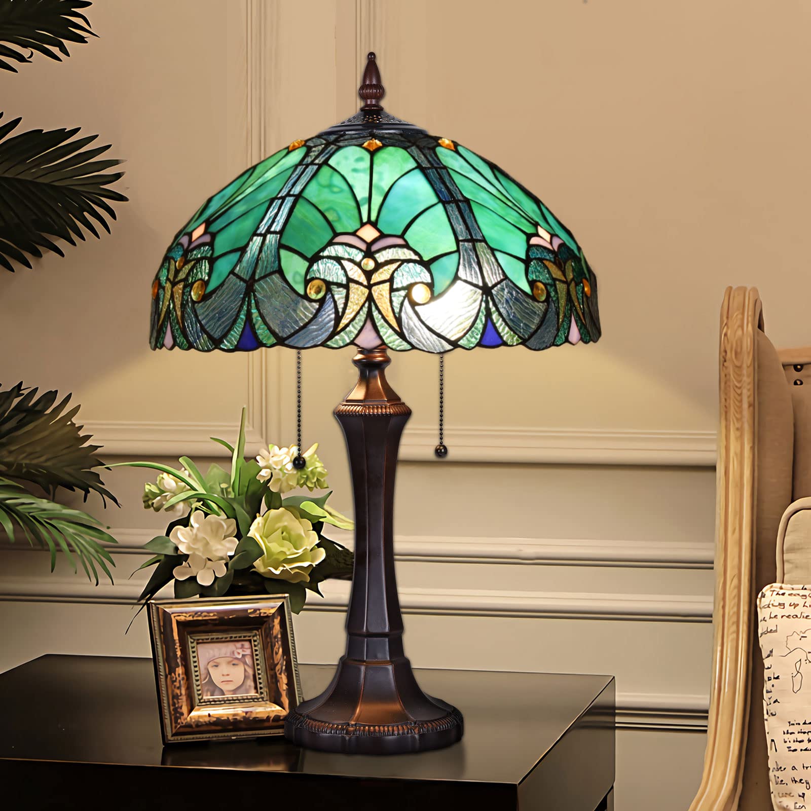 Tiffany Style Stained Glass Table Lamp & Floor Lamp Set of 2 - Elegant Reading Light for Living Room, Bedroom, Office - Perfect for Home Decor, Study Nook & Cozy Reading Corner