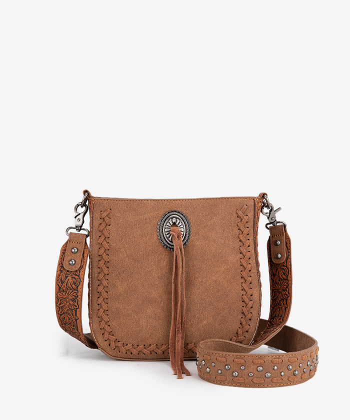 Montana West Genuine Leather Tooled Whipstitch Crossbody Purse for Women - Stylish Handbag for Everyday Use, Travel & Shopping