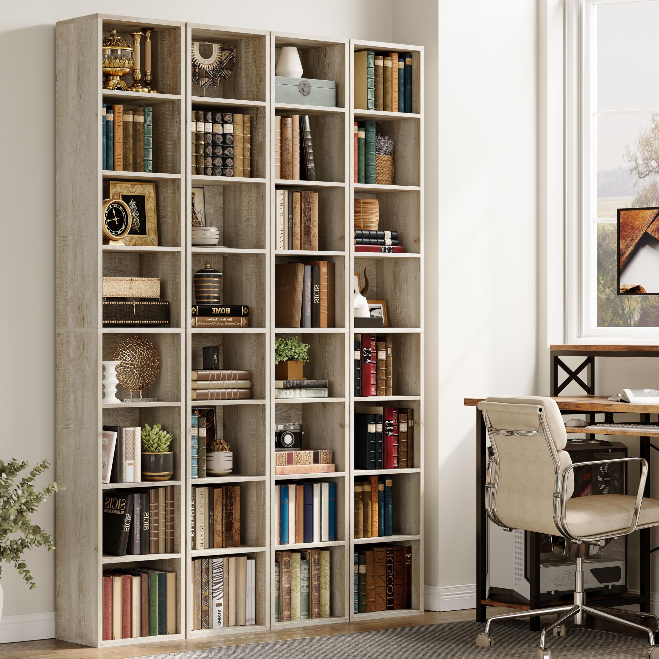 IRONCK 71-Inch Tall Narrow 8-Tier Bookshelf Set of 2 - Space-Saving Corner Bookcase for Living Room, Office, Study & Bedroom - Perfect for Small Spaces, Book Storage & Home Organization