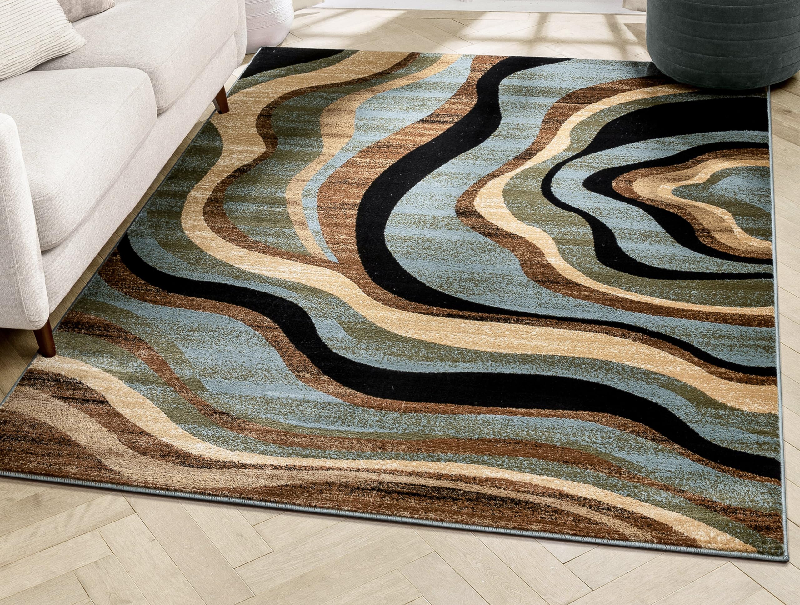 Well Woven Barclay Collection Nirvana Waves Multi Blue 6x9 Area Rug - Soft Non-Slip Modern Boho Rug for Living Room, Bedroom, Dining Room & Home Decor