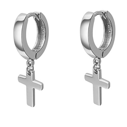 Hypoallergenic Sterling Silver Cross Huggie Hoop Earrings - 12mm Dangle Earrings for Men & Women - Perfect for Everyday Wear, Gifts & Religious Occasions