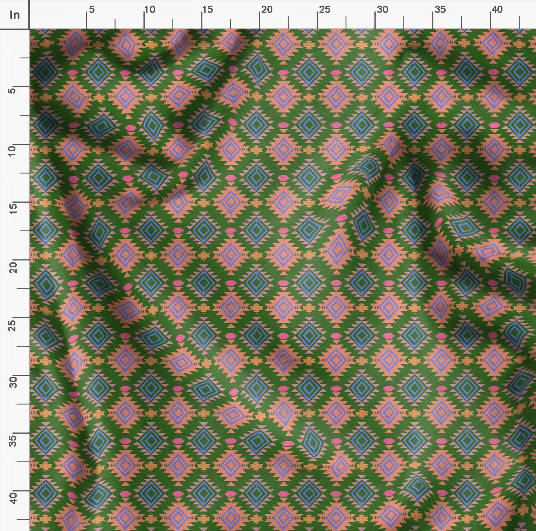 Soimoi Moss Green Georgette Fabric by The Yard - 42 Inch Wide Diamond Geometric Print - Elegant Classic Design for Dresses, Curtains & Home Decor