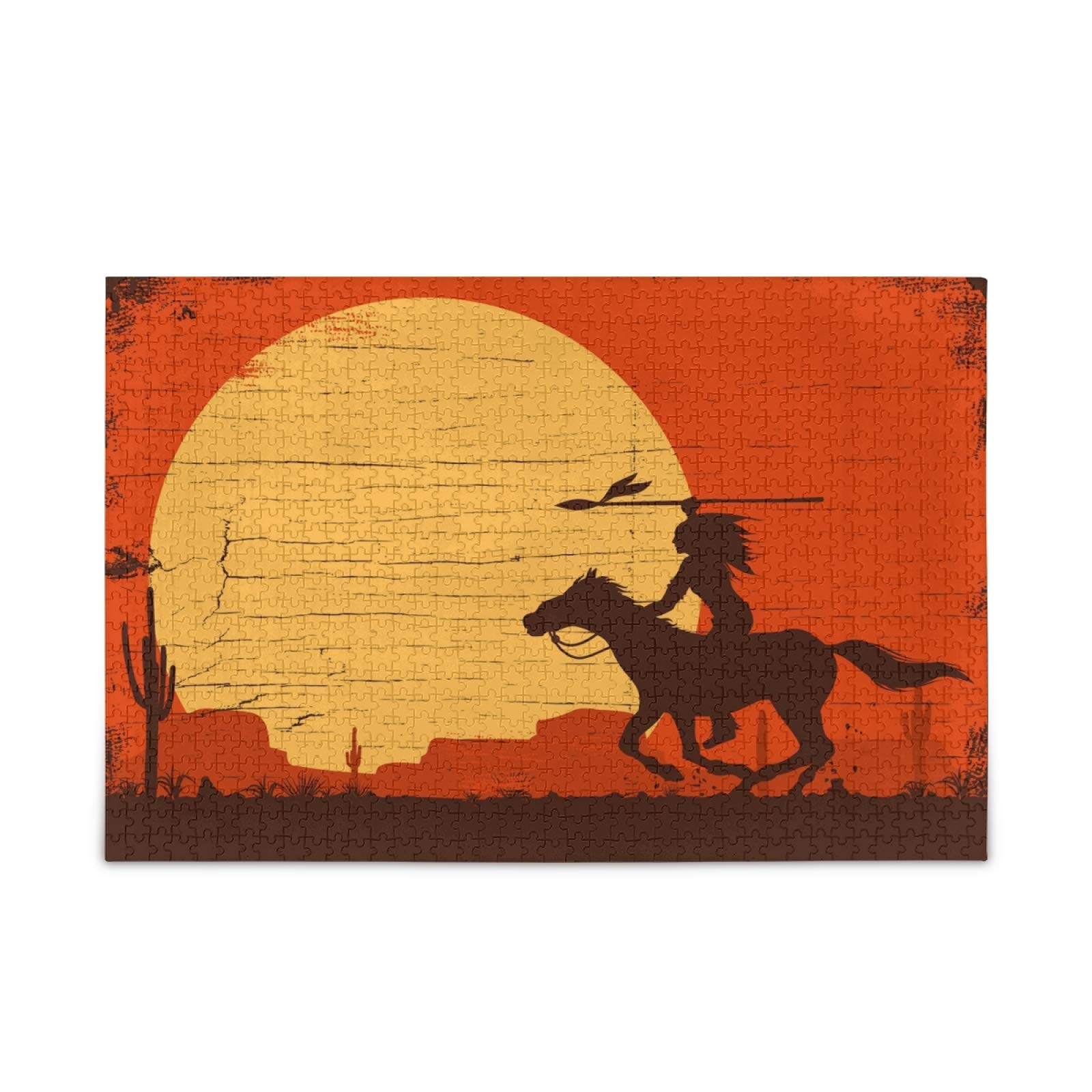 ATTX 1000-Piece Native American Indian Horseback Riding Jigsaw Puzzle - DIY Handmade Educational Game for Adults & Kids - Stress Relief, Home Decor, Gift Idea for Puzzle Lovers | Perfect for Family Game Nights & Classroom Activities