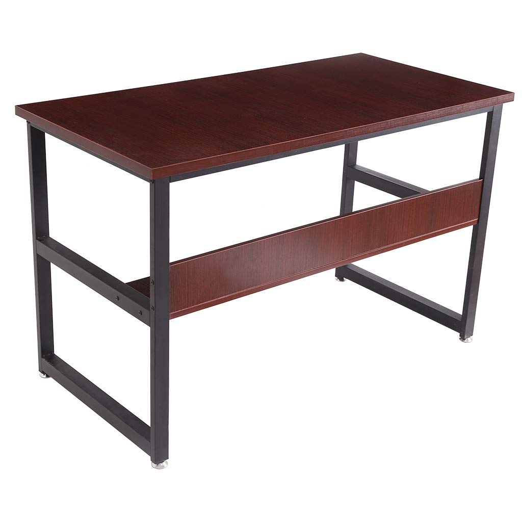 Ergonomic Computer Desk with Bookshelf - Home Office Workstation for PC & Laptop - Study Writing Desk with Storage Shelves - Perfect for Small Spaces, Gaming Setup & Remote Work (Wine Oak Finish)