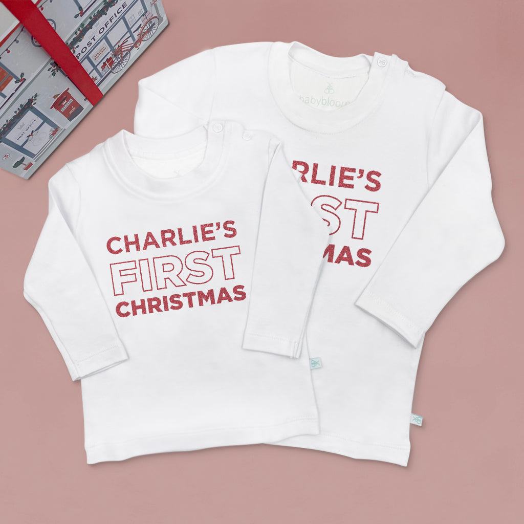 Personalized My First Christmas T-Shirt - Baby's First Holiday Outfit for Family Photos & Festive Celebrations