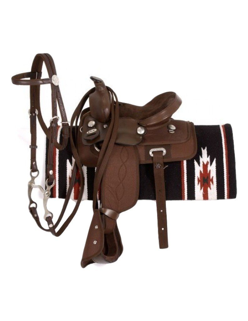 Premium Synthetic Trail Saddle Set - Lightweight & Durable Riding Saddle for Western Equestrian - Perfect for Long Trail Rides, Horse Training & Comfortable Riding Adventures
